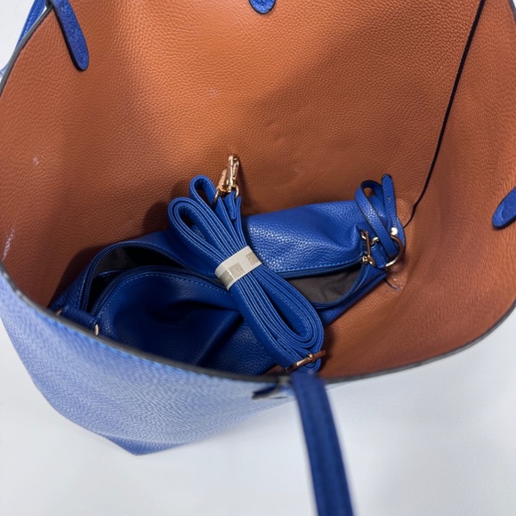 Royal Blue faux leather tote bag with hands, long strap and inner bag - Picture 9 of 9